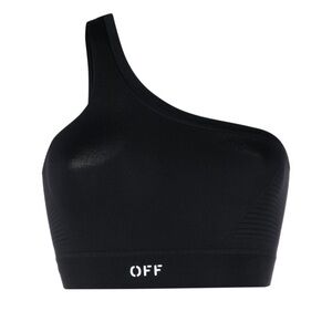 $220 off—-white black asymmetrical one shoulder sports bra, S